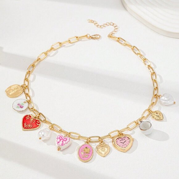 Multicolor Boho Women's Heart Ceramic Pendant Necklace - Picture 2 of 4